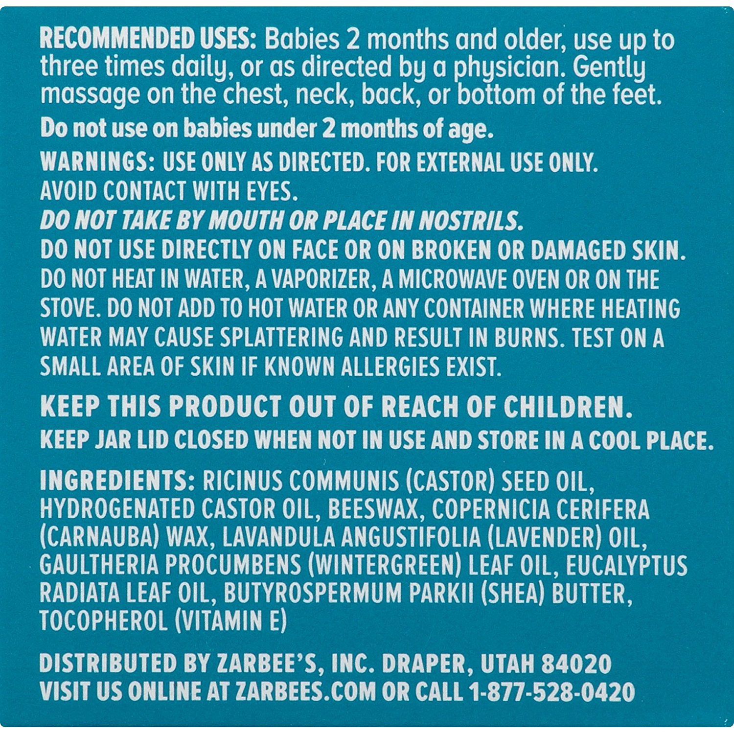 บาล์มขี้ผึ้งจากธรรมชาติสำหรับทารกและเด็กเล็ก Zarbee's Naturals Baby Soothing Chest Rub