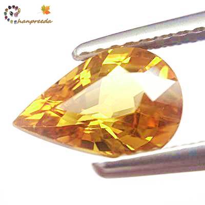 Yellow Sapphire พลอยบุษราคัม บางกะจะ จันทบุรี รูปหยดน้ำ หนัก 1.88 กะรัต สีเหลืองทองสวย มองตาเปล่าสะอาด 99% ส่องด้วยกล้องขยายสะอาด 95%