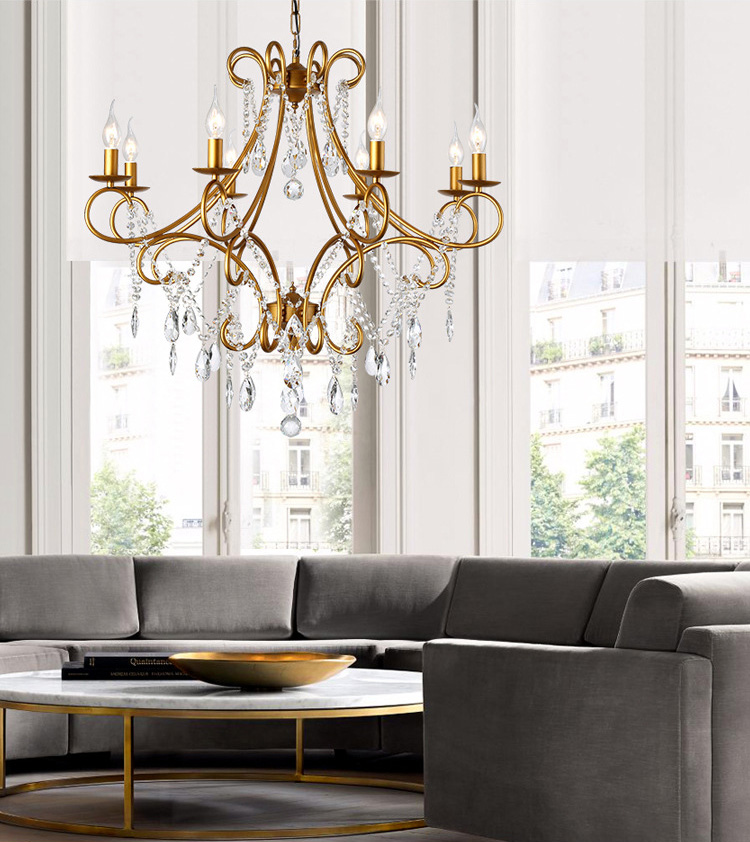 โคมไฟระย้าสไตล์อเมริกันเหล็กดัดแท่งเทียนตกแต่งคริสตัล [D6659]