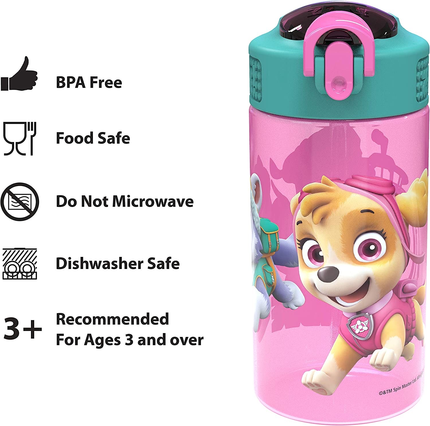 กระติกน้ำพร้อมหลอดดื่มสำหรับเด็ก Zak! Paw Patrol 16 Oz. Reusable Water Bottle with Straw (Pink)