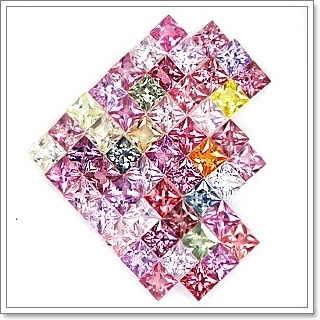 Princess Cut 2.9 m พลอยแฟนซี Fancy สี่เหลี่ยมก้นเพชร จำนวน 50 เม็ด หนัก 8.30 กะรัต หลากหลายสี Multi Colour เนื้อสะอาดทุกเม็ด ใสปิ้ง เจียระไนแบบเพชร