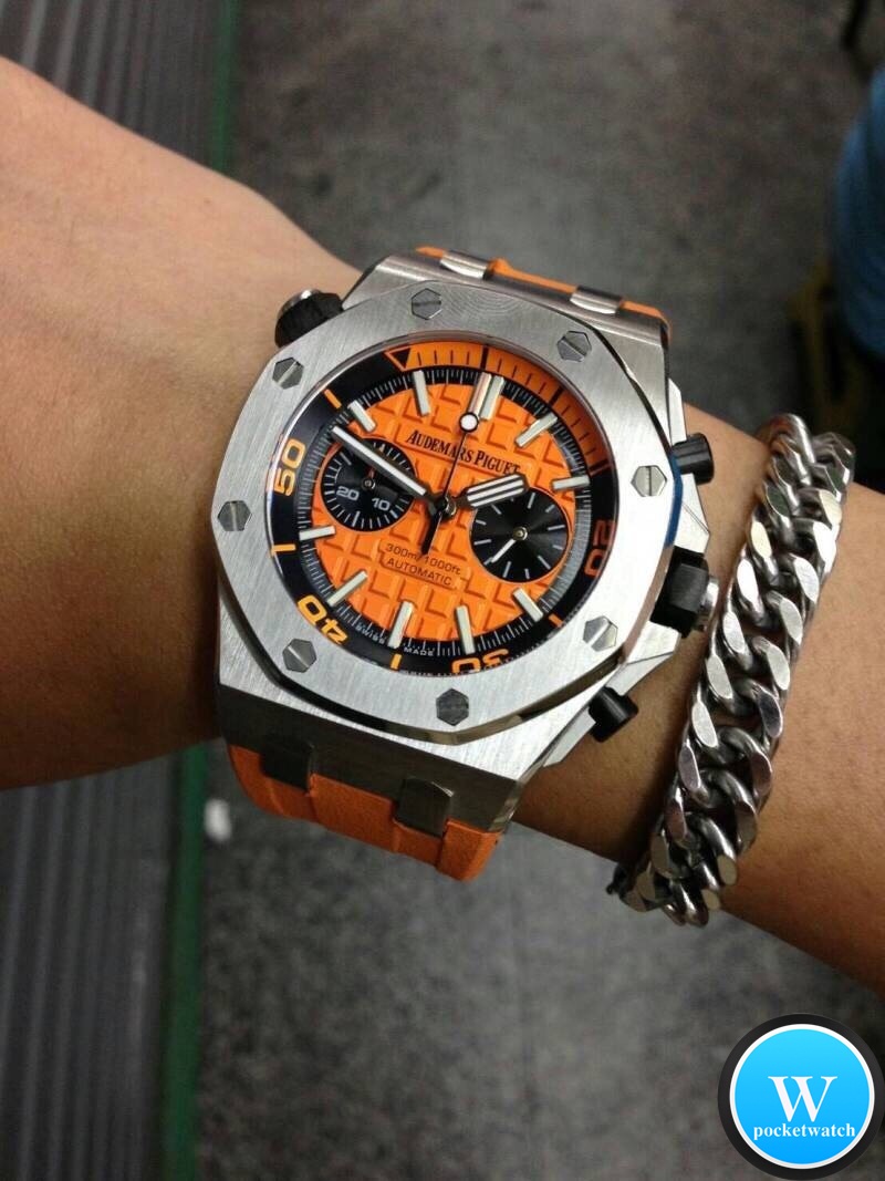นาฬิกา Audemars Piguet Royal Oak Offshore Diver Chronograpp สีเงิน สายยางสีส้ม