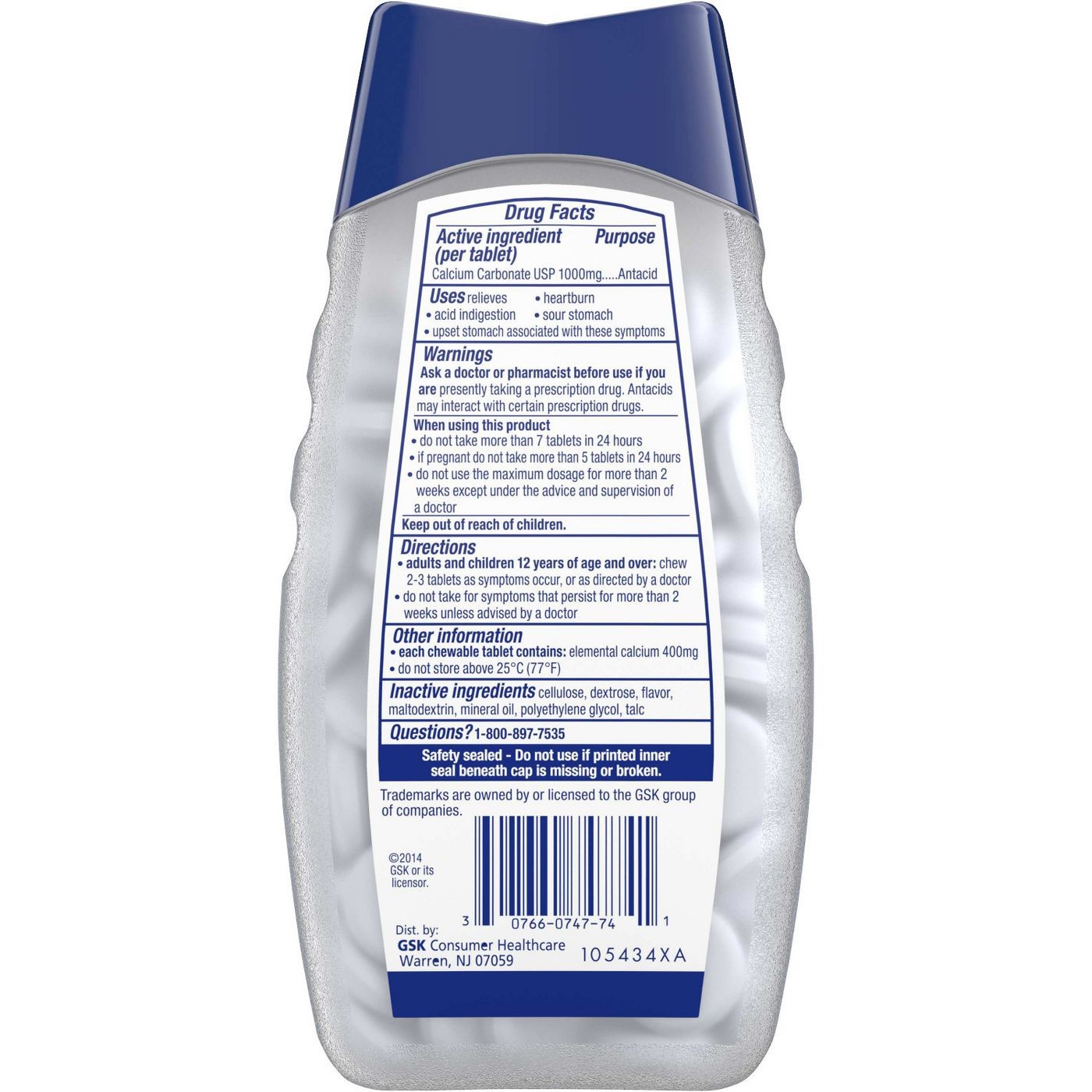 เม็ดเคี้ยวบรรเทาอาการกรดไหลย้อน TUMS Antacid Ultra Strength 1000 - Peppermint (160 Chewable Tablets)