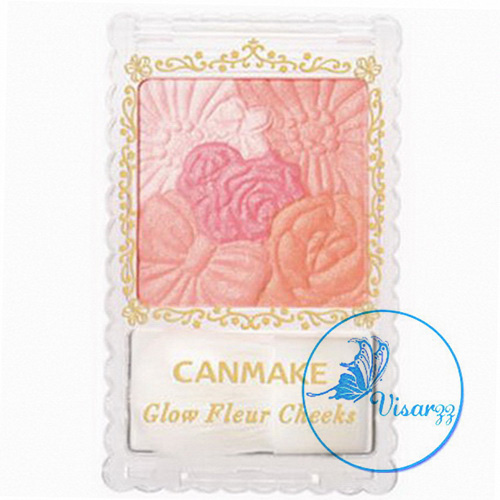 Canmake Glow Fleur Cheeks # 01 Peach Fleur โทมชมพูอมส้ม บลัชออนตัวใหม่ล่าสุด เนื้อฝุ่น พร้อมแปรงสีขาวในตลับ