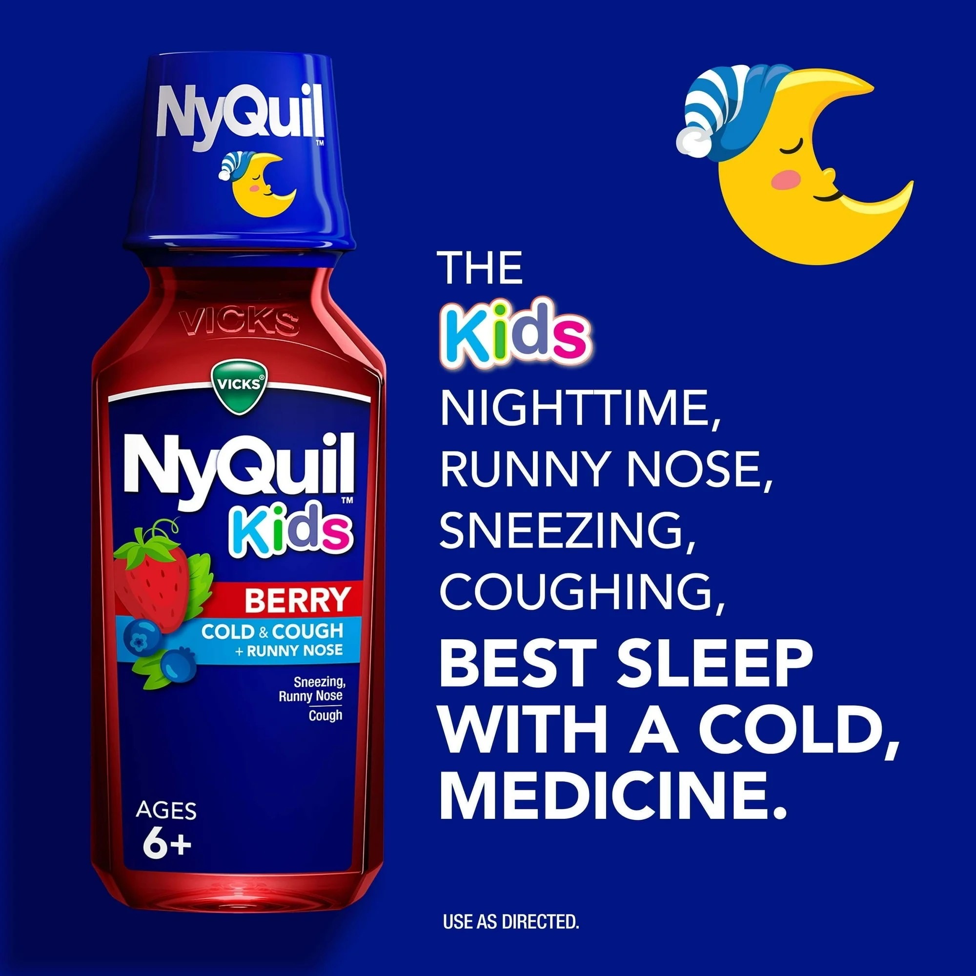 ยาบรรเทาอาการหวัดและไอระคายคอสำหรับเด็ก Vicks NyQuil Kids Cold & Cough + Runny Nose Nighttime Relief