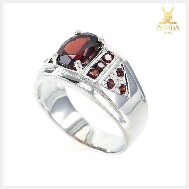 แหวนโกเมนแท้ เงินแท้925 ชุบทองคำขาว อัญมณีทรงเสน่ห์ เพิ่มความมั่นใจ