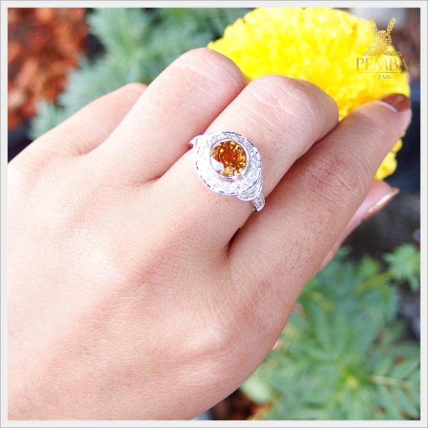 แหวนพลอยเพทายเหลือง สวยงามดั่งบุษราคัม เงินแท้925 แหวนพลอยแท้