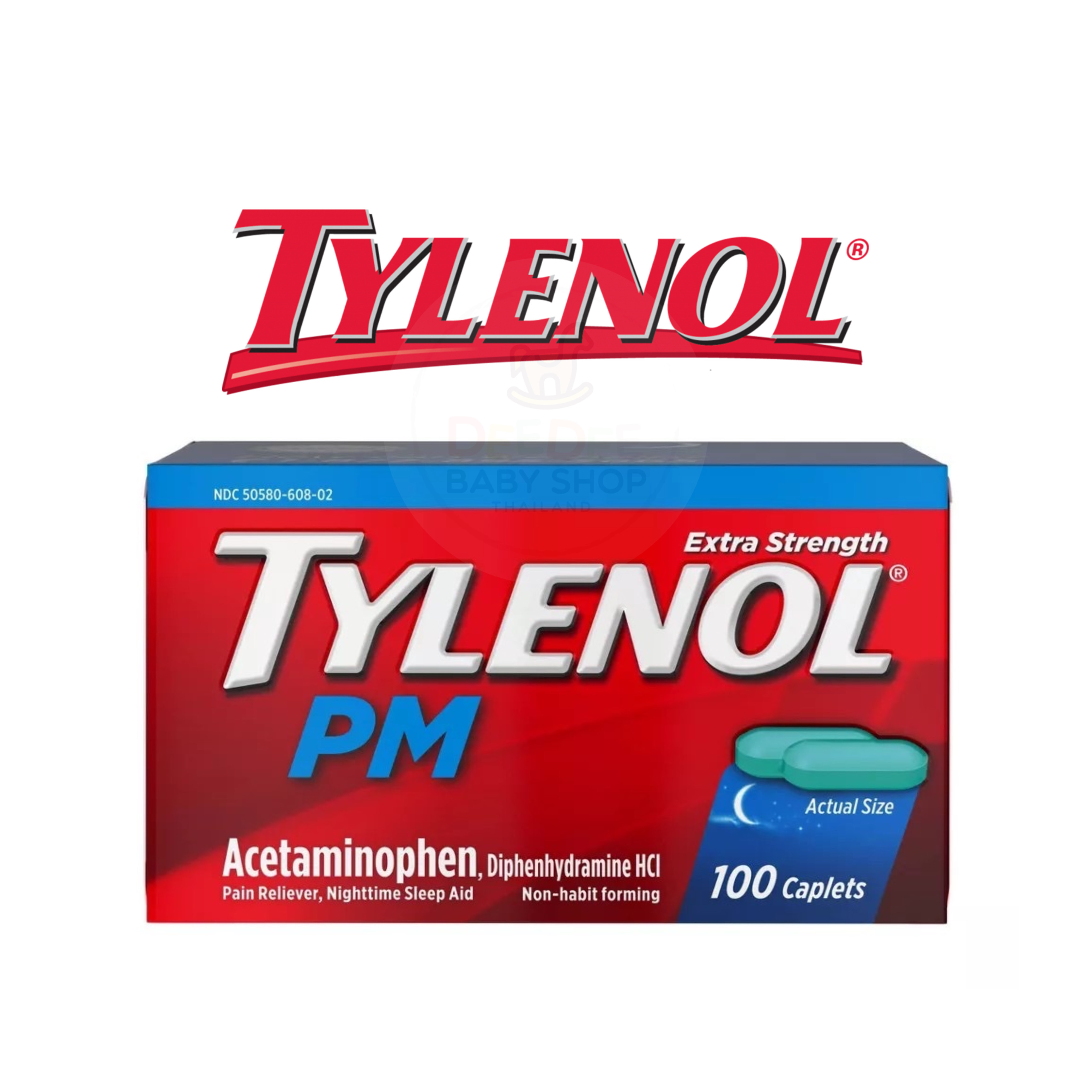 ยาบรรเทาอาการปวดและลดไข้สำหรับช่วงกลางคืน Tylenol PM Extra Strength (100 Caplets)