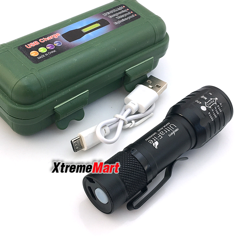 ไฟฉายซูม Ultrafire รุ่น 535 38000W พร้อมโคมไฟ COB ด้านข้าง + คลิปเหน็บ แสงขาว 3 โหมด พร้อมสายชาร์จ USB ชาร์จได้ในตัว