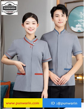 ชุดพนักงานทำความสะอาด เสื้อแม่บ้าน เสื้อแม่บ้านโรงแรมรีสอร์ท D6709006 ฟ้า เทา เขียว L-6XL