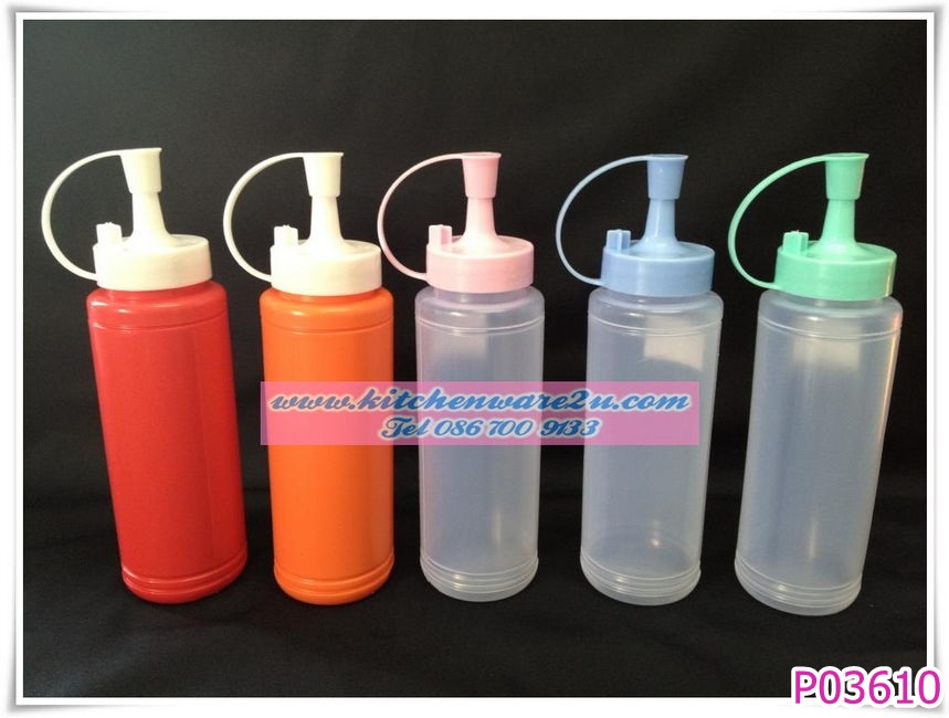 P03610 ขวดซอสทรงกระบอก 300 มิล (5.5*5.5*18.7 cm) No.222 ราคาต่อ 1 โหล : 12 ใบ
