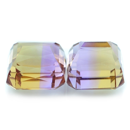 BI-Colour Ametrine พลอยอเมทินต์ พลอยธรรมชาติ 100% มี 2 สีใน 1 เม็ด สีม่วงและสีเหลือง สีหวานสวย รูปสี่เหลี่ยมตัดมุม น้ำหนักรวม 13.66 กะรัต
