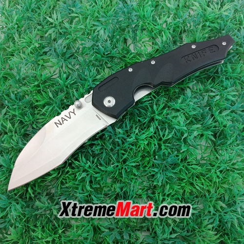 มีดพับ Navy รุ่น SR598B-BK Liner Lock Stainless Steel Folding Knife (สีดำ) พร้อมซองผ้าใส่มีด ด้ามจับ 2 สไตล์ G10&Stonewash