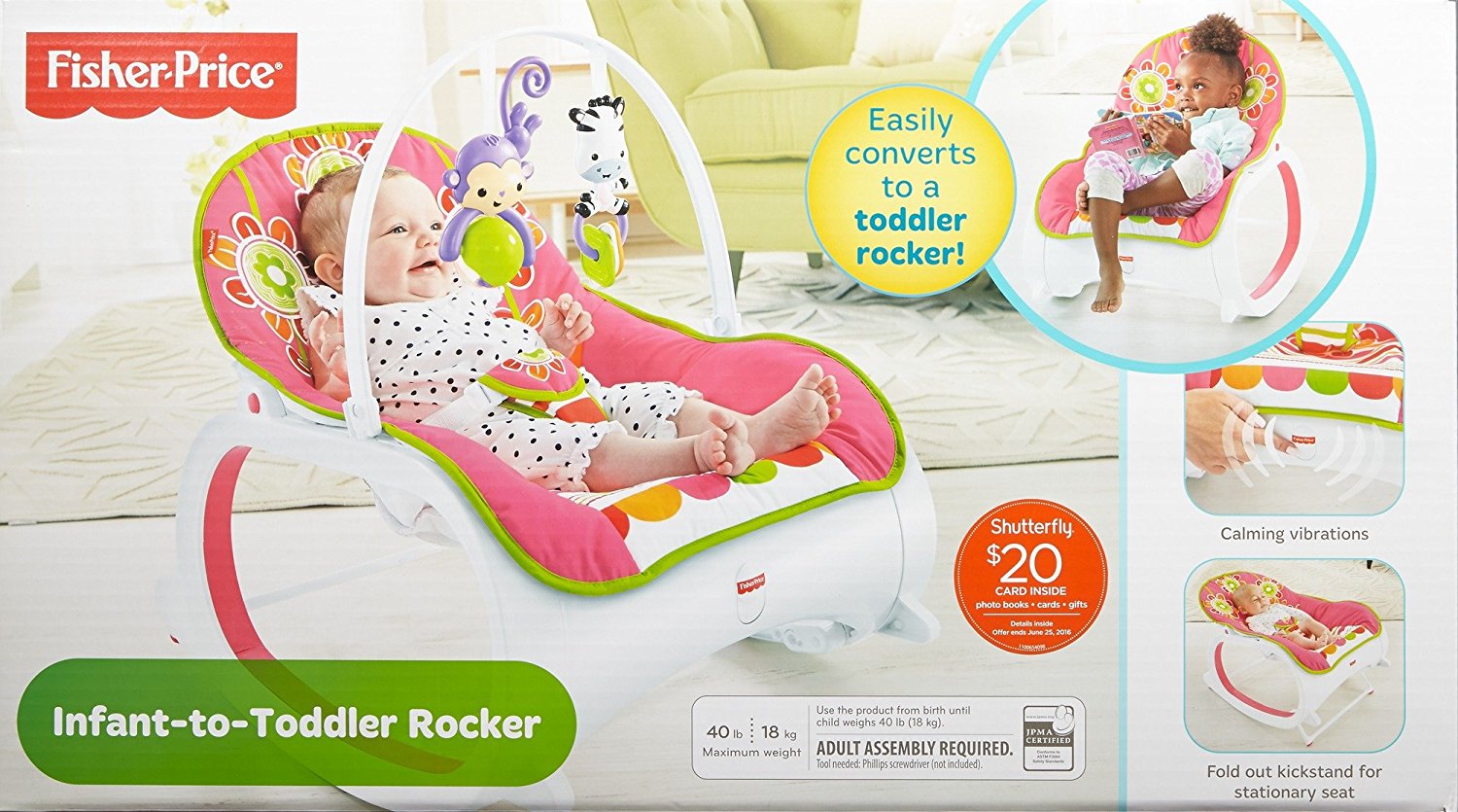 เปลโยกสั่นอัตโนมัติและเก้าอี้โยกเอนกประสงค์ Fisher-Price Infant-to-Toddler Rocker (Floral Confetti)