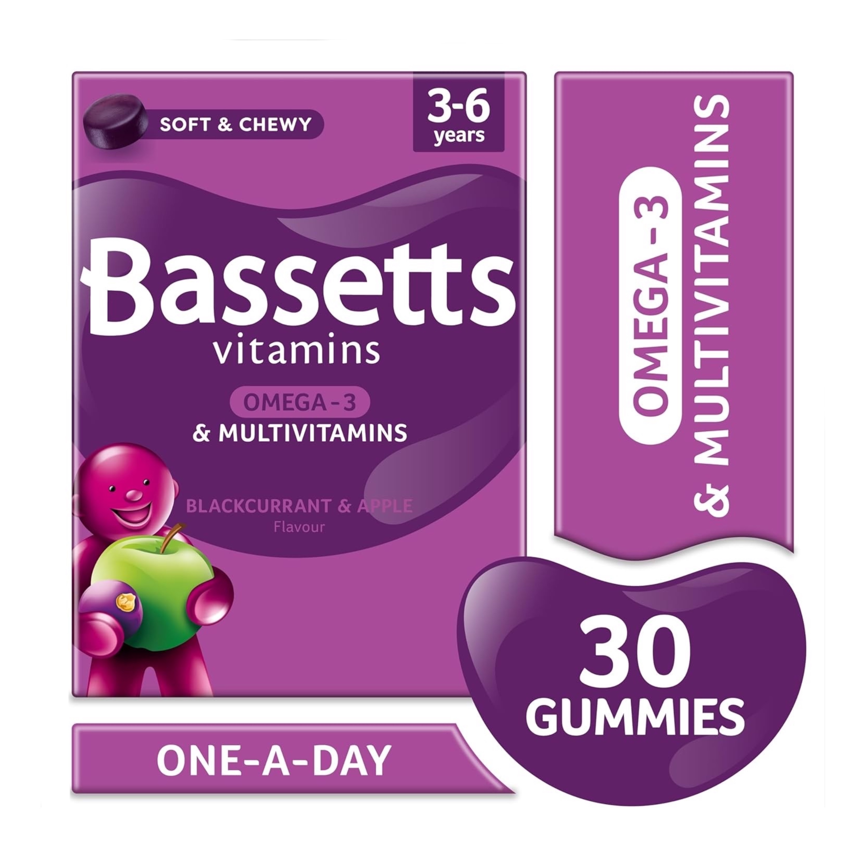 กัมมี่โอเมก้า 3 ผสมวิตามินรวมสำหรับเด็ก Bassetts Vitamins Omega-3 & Multivitamins Gummies for 3-6 Years