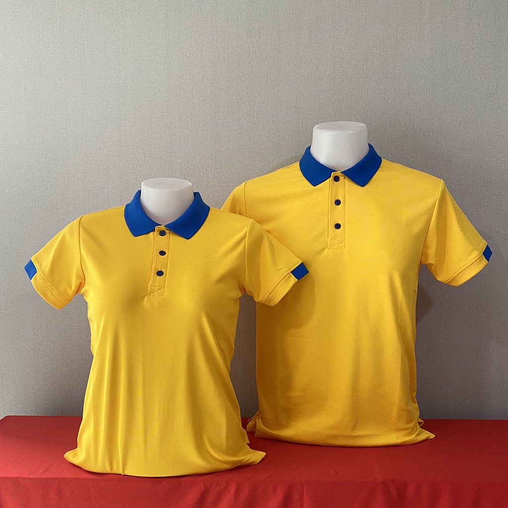เสื้อฟอร์มพนักงาน เสื้อยืดปกโปโล เสื้อโปโลแขนสั้น สีเหลืองปกน้ำเงิน พร้อมส่ง SKU-02999 สีภาพ S-2XL