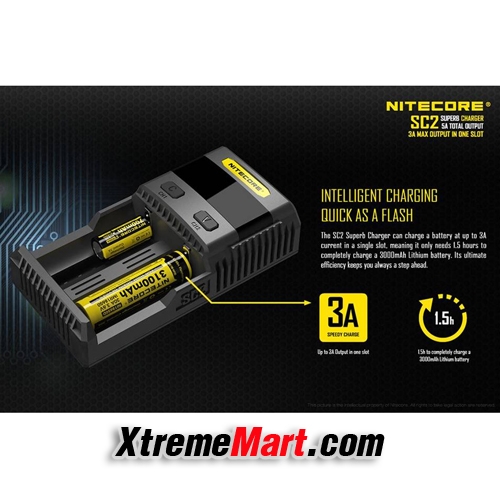 เครื่องชาร์จ Nitecore SC2 Superb Charger ชนิด 2 ราง แยกชาร์จอิสระ เป็นรุ่นชาร์จไฟ 3A ช่วยให้เต็มเร็ว สามารถชาร์จผ่าน USB ได้