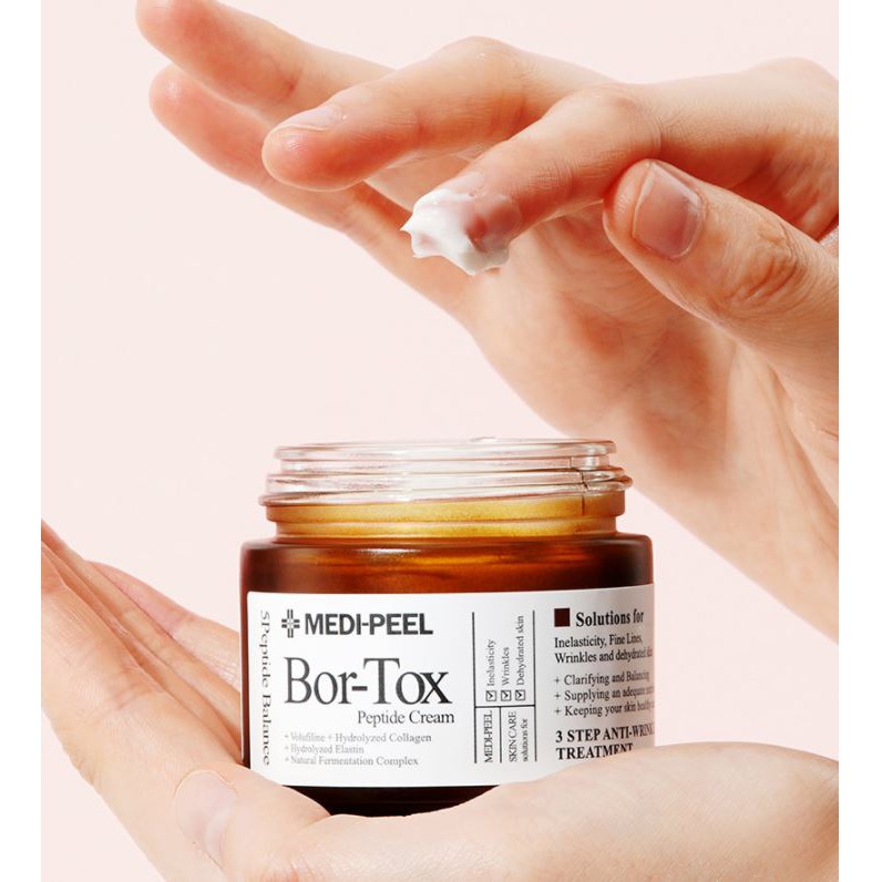 Medi-Peel Bor-Tox Peptide Cream 50g เมดิพีล ครีมบำรุงผิวเพื่อความกระชับยืดหยุ่นของผิวและต่อต้านริ้วรอยแห่งวัย อุดมด้วยเปปไทด์ 5 ชนิด พร้อมกับสารบำรุงเพื่อผิวแข็งแรง ชุ่มชื้น เรียบเนียน ดูอ่อนเยาว์