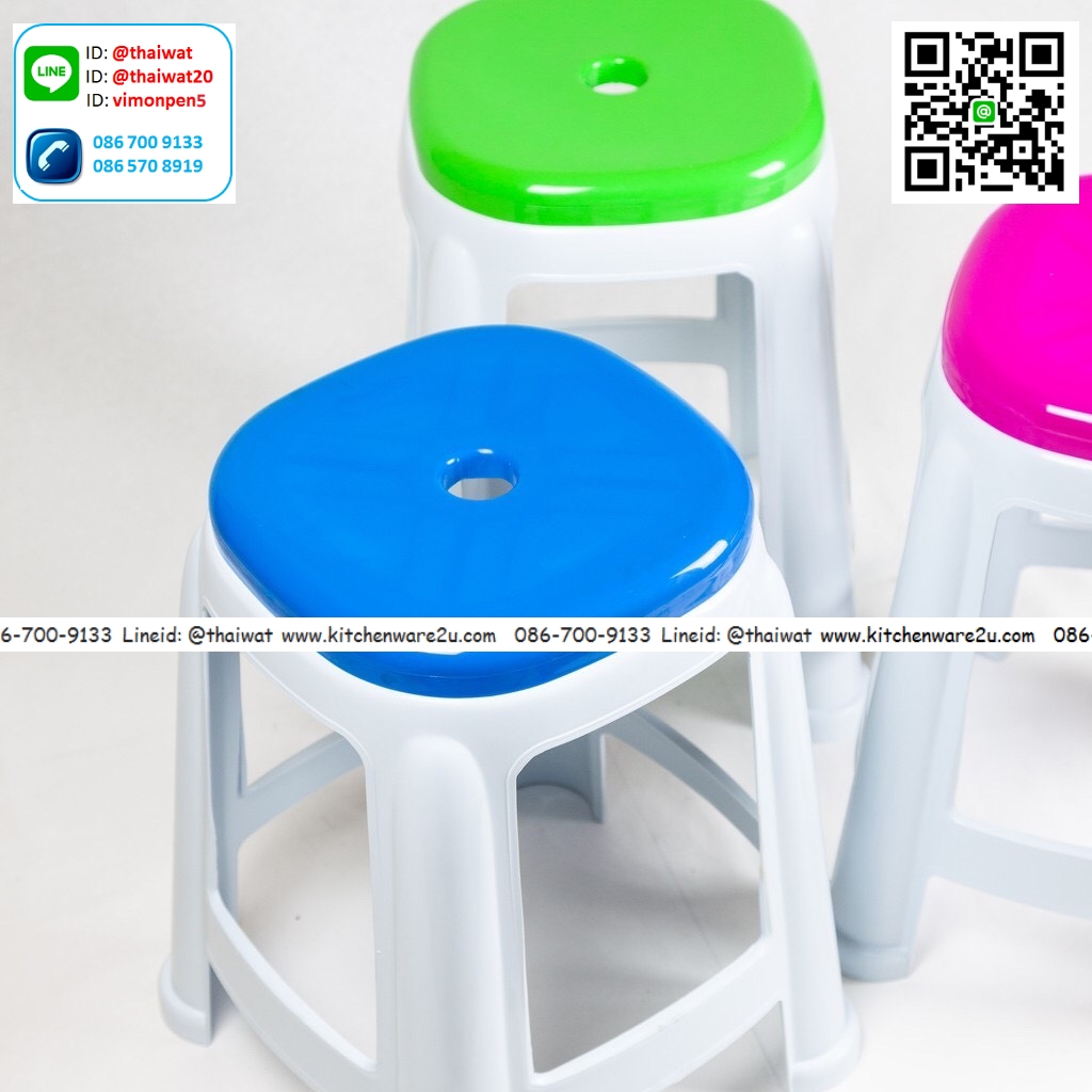 P10739 เก้าอี้โดนัท ขายาว (36.3 x 36.3 x 46.5 ซม.) ดีไซน์ใหม่ No.296 คละสี ราคาส่งต่อ 2 โหล : 24 ตัว: 1050 บ/โหล