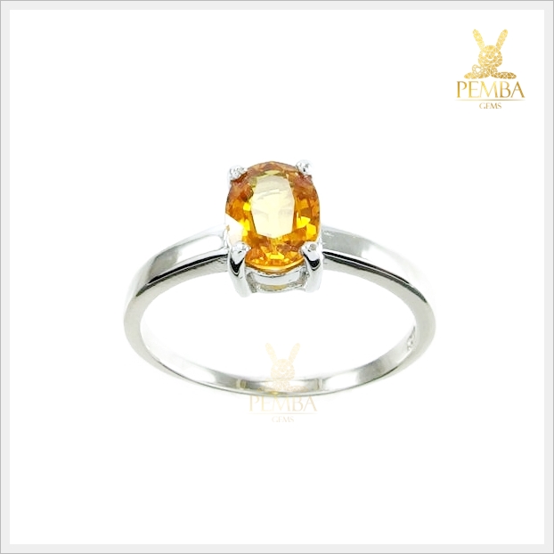 แหวนบุษราคัมแท้ สีเหลืองน้ำทองสวยใส เงินแท้ ชุบทองคำขาว แหวนพลอยแท้