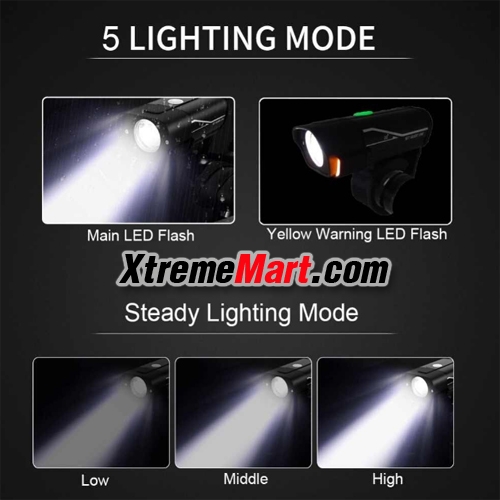 ไฟหน้าจักรยาน รุ่น HYD-018 with Warning LED Side Light and USB rechargeable Bicycle Light (Black)