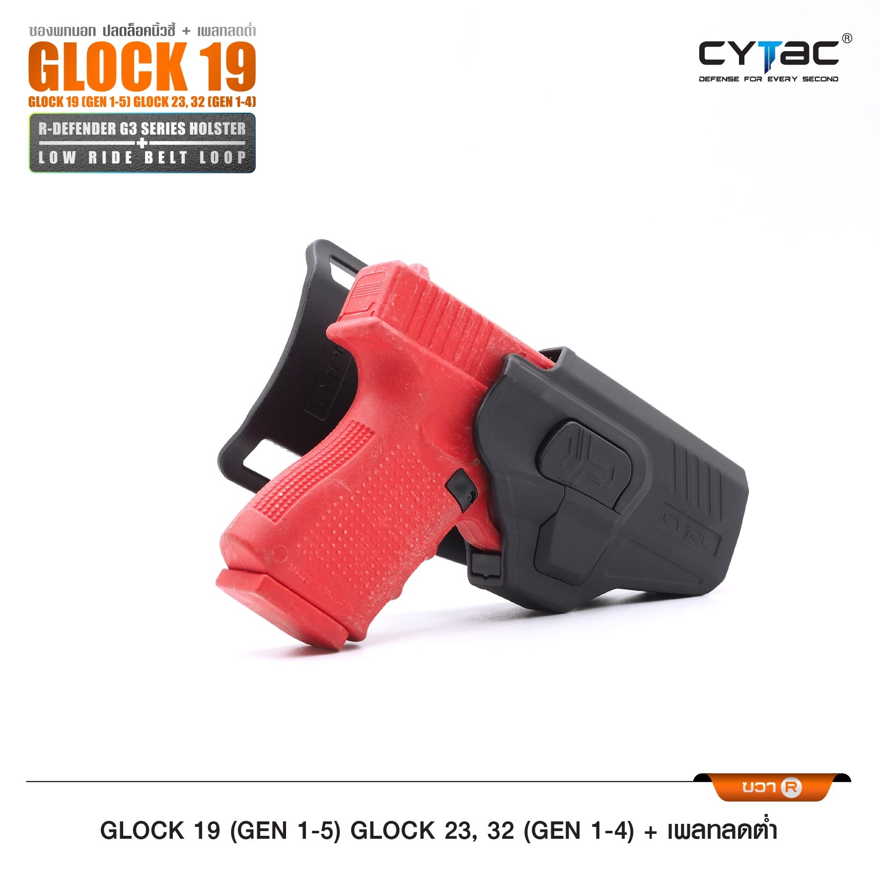 🇹🇭⫸ CYTAC ซองพกนอกปลดนิ้วชี้ (ขวา ซ้าย) รุ่น Glock19 + เพลทลดต่ำ