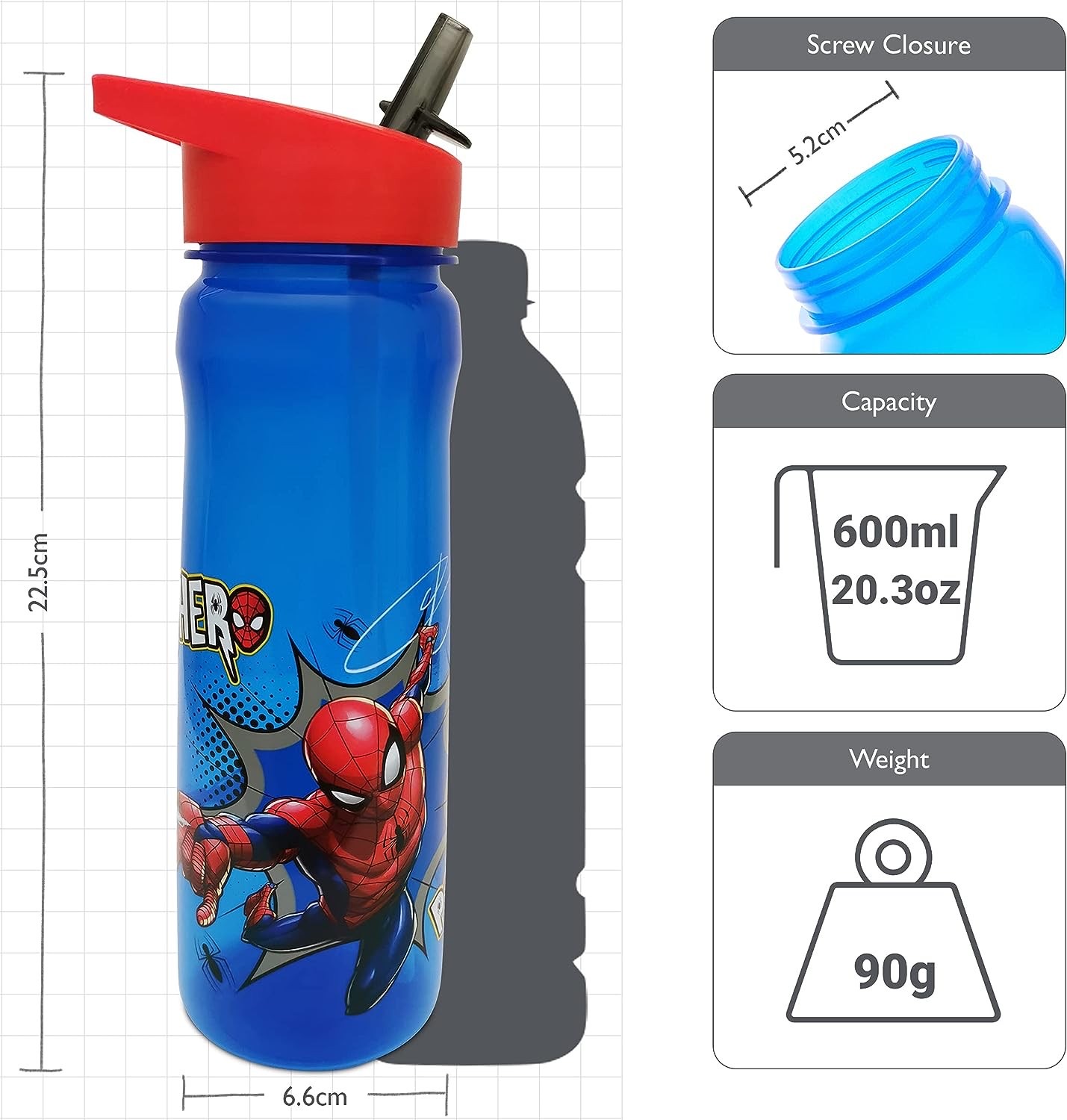 กระติกน้ำแบบหลอดดื่มสำหรับเด็ก DNC Mavel Spider-Man Sport Bottle 600ml