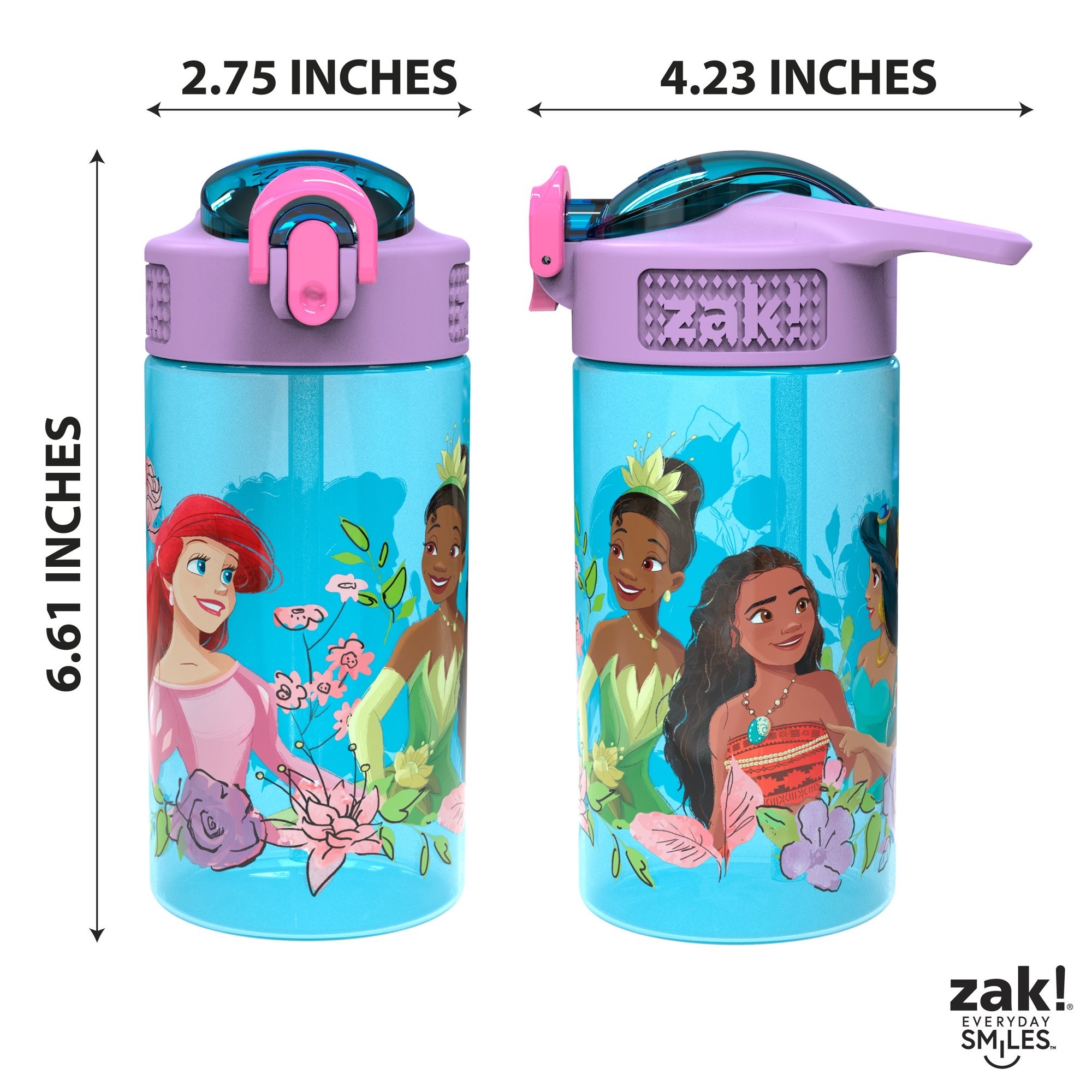 กระติกน้ำพร้อมหลอดดื่มสำหรับเด็ก Zak! Disney Princess 16 Oz. Reusable Water Bottle with Straw