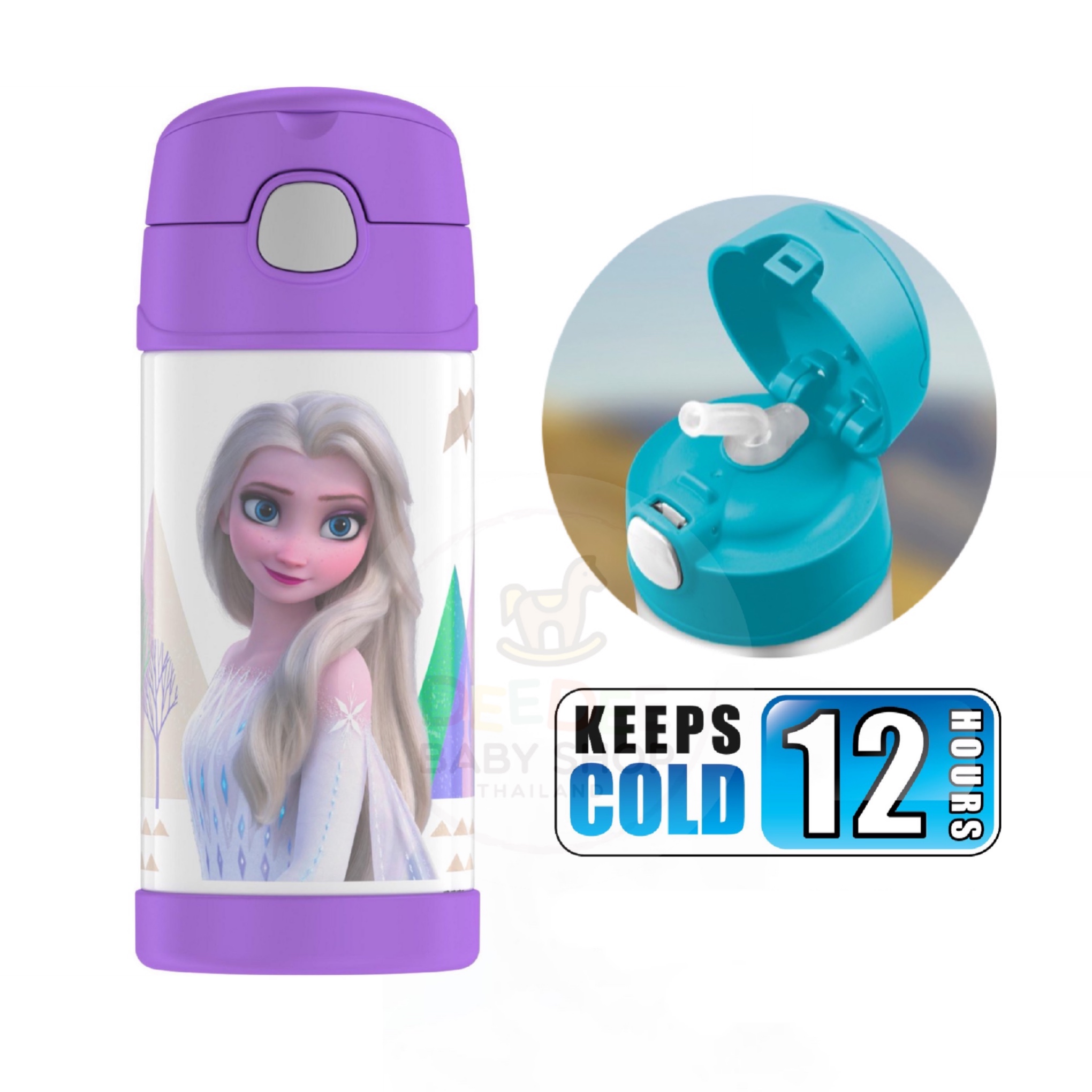 กระติกน้ำสเตนเลสรักษาอุณหภูมิ Thermos Disney Frozen 2 FUNtainer Vacuum Insulated Stainless Steel Bottle 12OZ (Purple)
