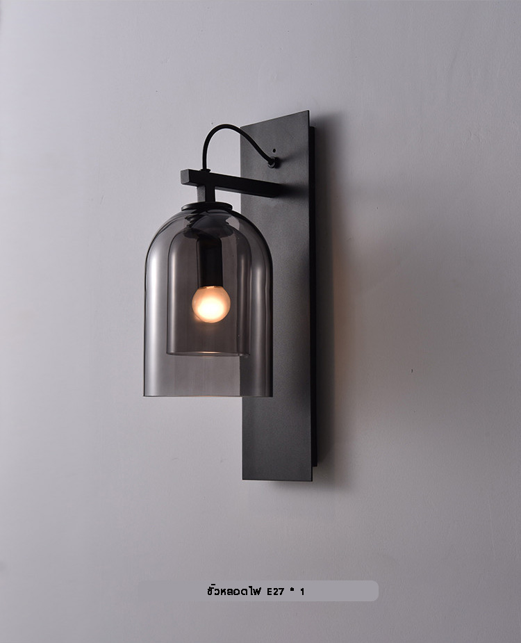 โคมไฟติดผนังภายในโป๊ะแก้วทรงกระบอก 2 ชั้น สไตล์ Nordic [BD-20041001]