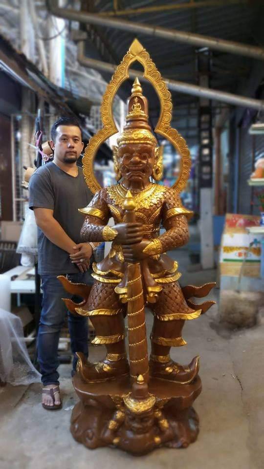 รูปปั้น ท้าวเวสสุวรรณ (ไม้สักแกะสลัก สูง180ซม) งานฝีมือ (งานสั่งทำ ระยะเวลา 6-7เดือน)