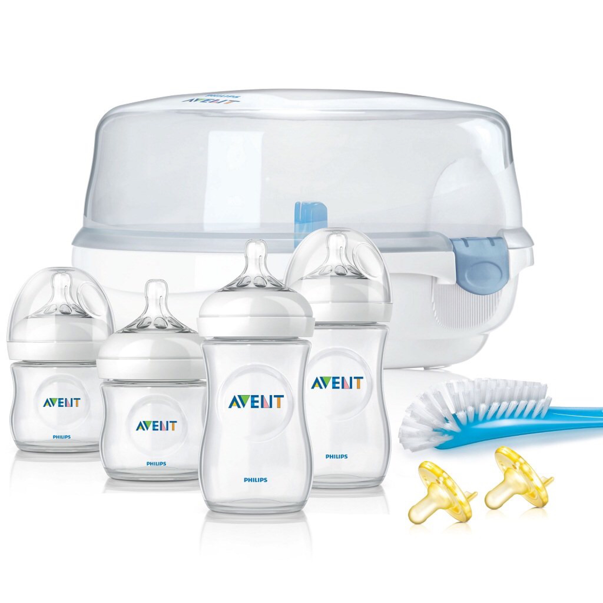 ชุดขวดนมพร้อมอุปกรณ์กำจัดเชื้อโรคด้วยไมโครเวฟ Philips AVENT Essentials Set - Natural
