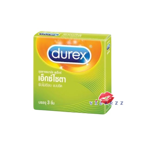 Exp.07/25 (3 ชิ้น / กล่อง) Durex Excita 53 mm ดูเร็กซ์ เอ็กซ์ไซตา 53 มม ถุงยางอนามัยผิวไม่เรียบ แบบขีด ผนังขนาน เจือสีชมพู ผลิตจากน้ำยางธรรมชาติ ยืดหยุ่น ไม่ขาดง่าย เคลือบสารหล่อลื่นมาตรฐาน