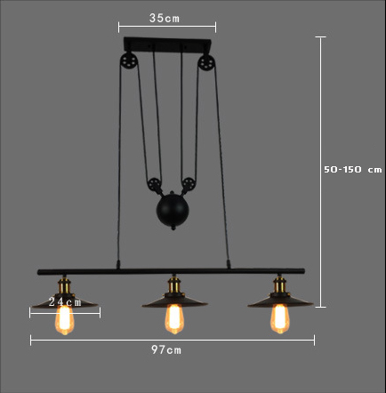 โคมไฟแขวนเพดานลูกรอกแบบย้อนยุควินเทจ 3 หัวสีดำ [Model 5049]