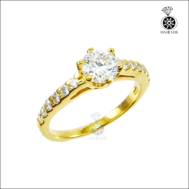 แหวนเงินแท้ ชุบทองไมครอน หนาพิเศษ ประดับเพชรCZ H&A