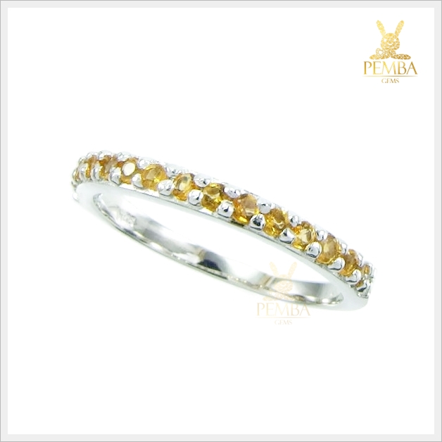 แหวนซิทริน ครึ่งวง เงินแท้925 ชุบทองคำขาว แหวนพลอยแท้