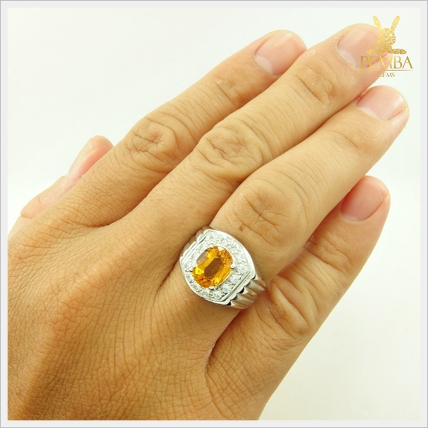 แหวนซิทรินแท้ เหลืองใสสด เงินแท้925 ชุบทองคำขาว เพิ่มความมั่นใจ