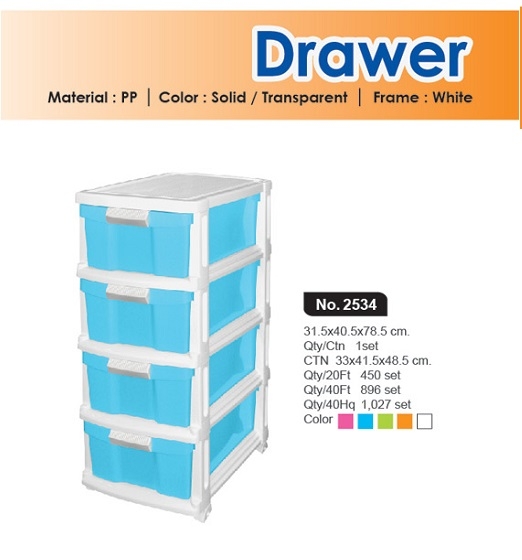 P10285 ลิ้นชัก 4 ชั้น (31.5 x 40.5 x 79 cm) เกรดเอ หนา สีสวย No.2534 ราคาส่งต่อ 3 ชุด: เฉลี่ย 650 บ/ชุด ขายส่งพลาสติกเกรดห้าง