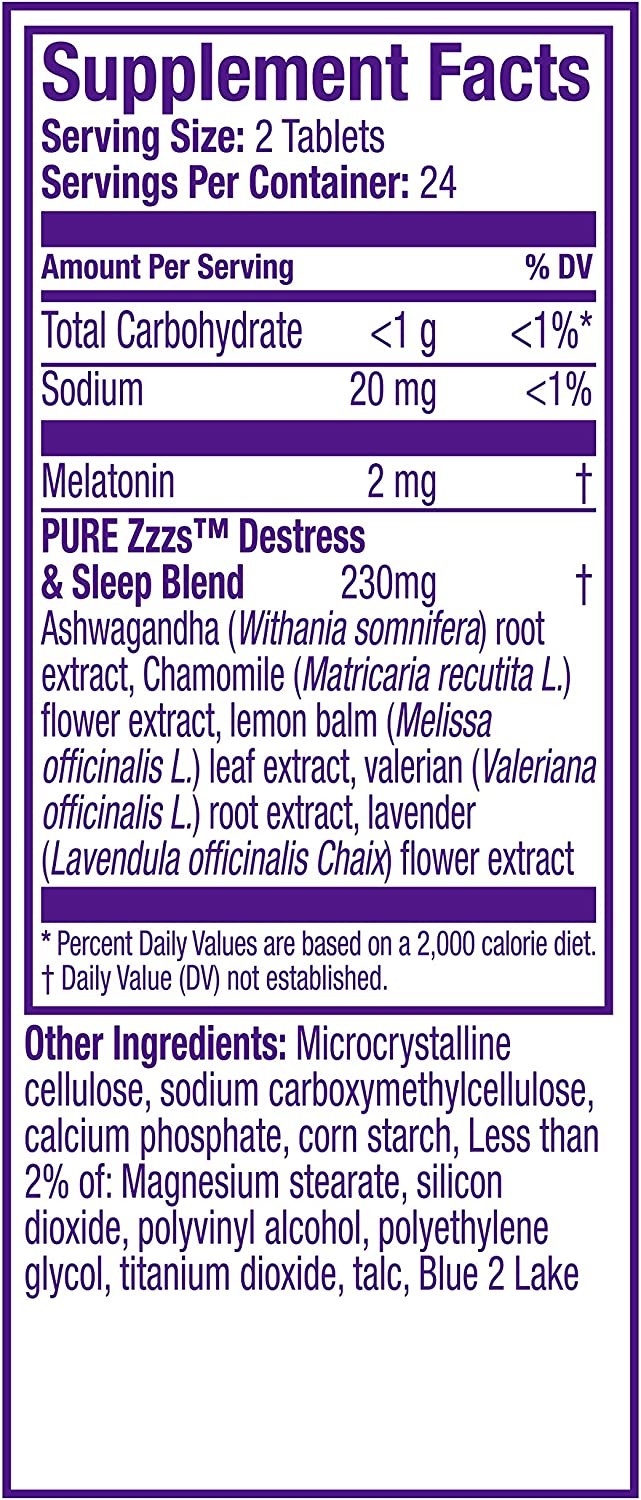 วิตามินช่วยการนอนหลับพร้อมคลายความตึงเครียด Vicks PURE Zzzs De-Stress & Sleep Melatonin + Ashwagandha