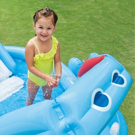 สระน้ำเป่าลมพร้อมสไลเดอร์และน้ำพุ Intex Hippo Play Center