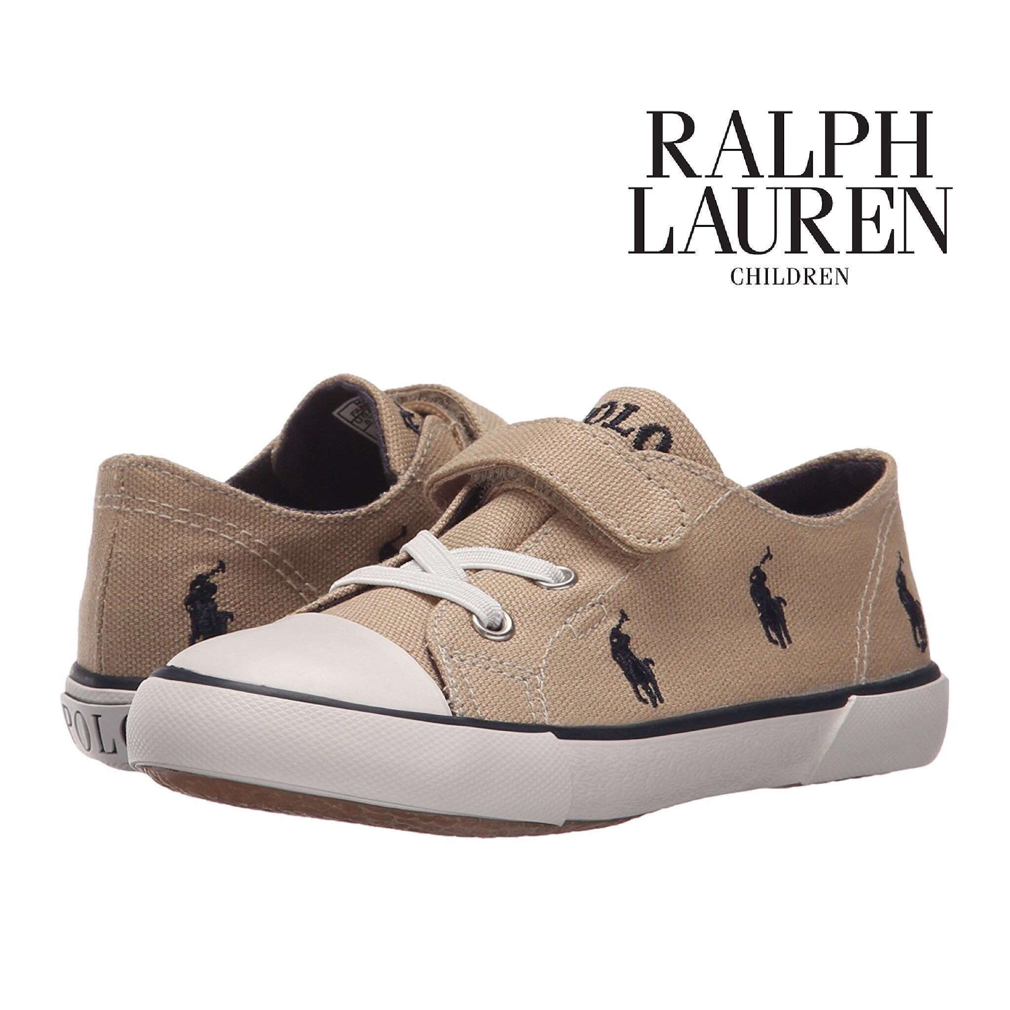 รองเท้าผ้าใบสำหรับเด็ก Polo Ralph Lauren Kids Kody Khaki / Navy Canvas Sneaker for Toddler (17CM)