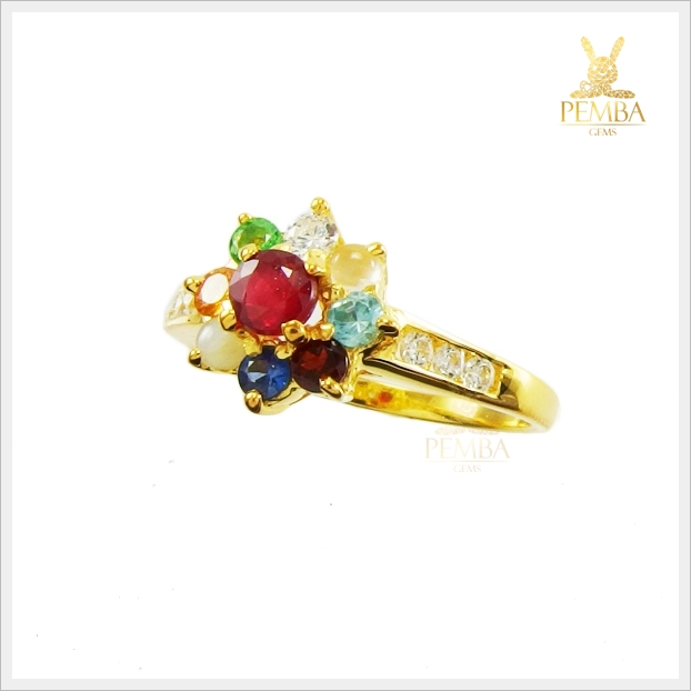 แหวนทองนพเก้าแท้ ทรงดอกไม้ เสริมเสน่ห์บนนิ้ว(สามารถสั่งทำได้ค่ะ)