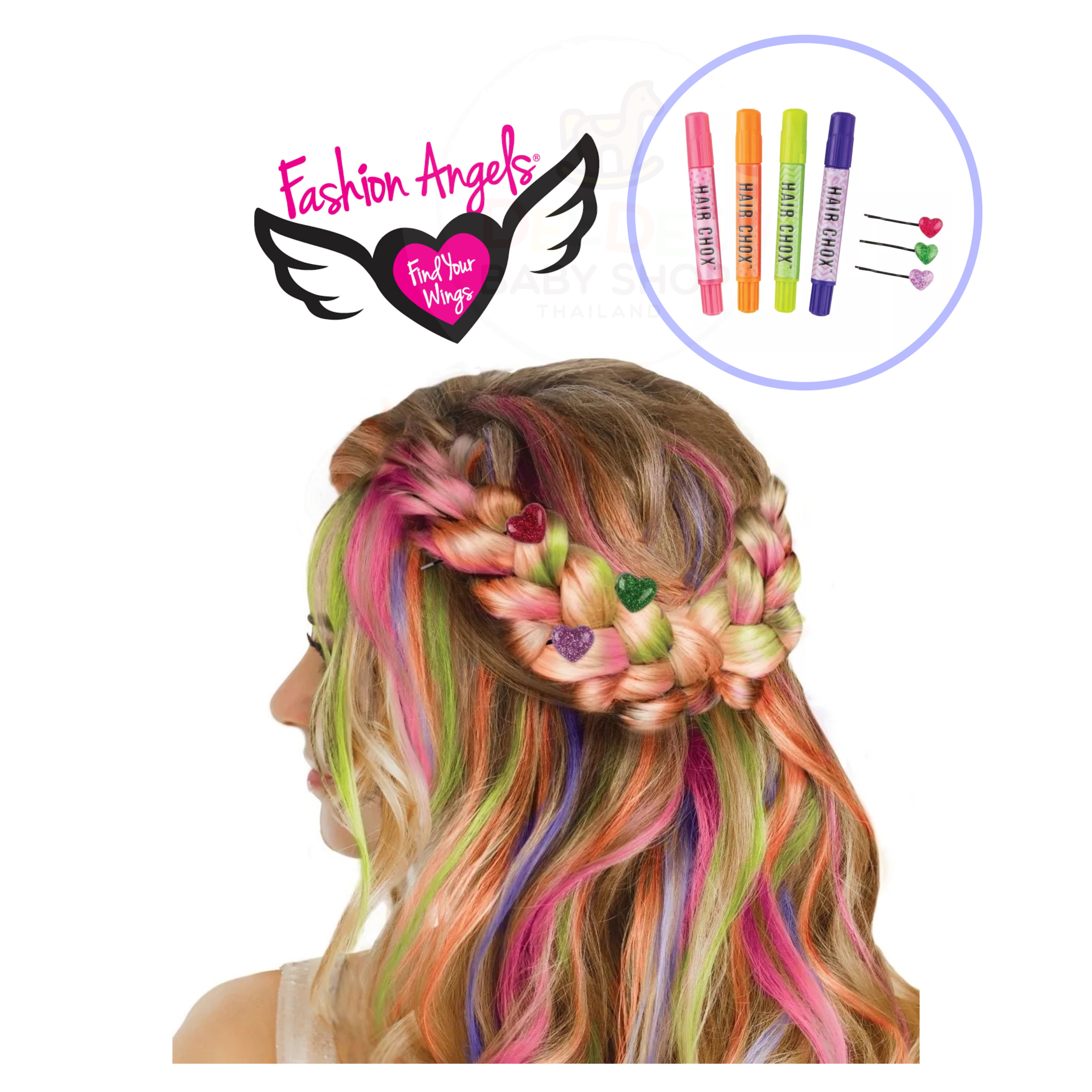 ปากกาชอล์คเปลี่ยนสีผมสำหรับเด็ก Fashion Angels Hair Chox Design Set
