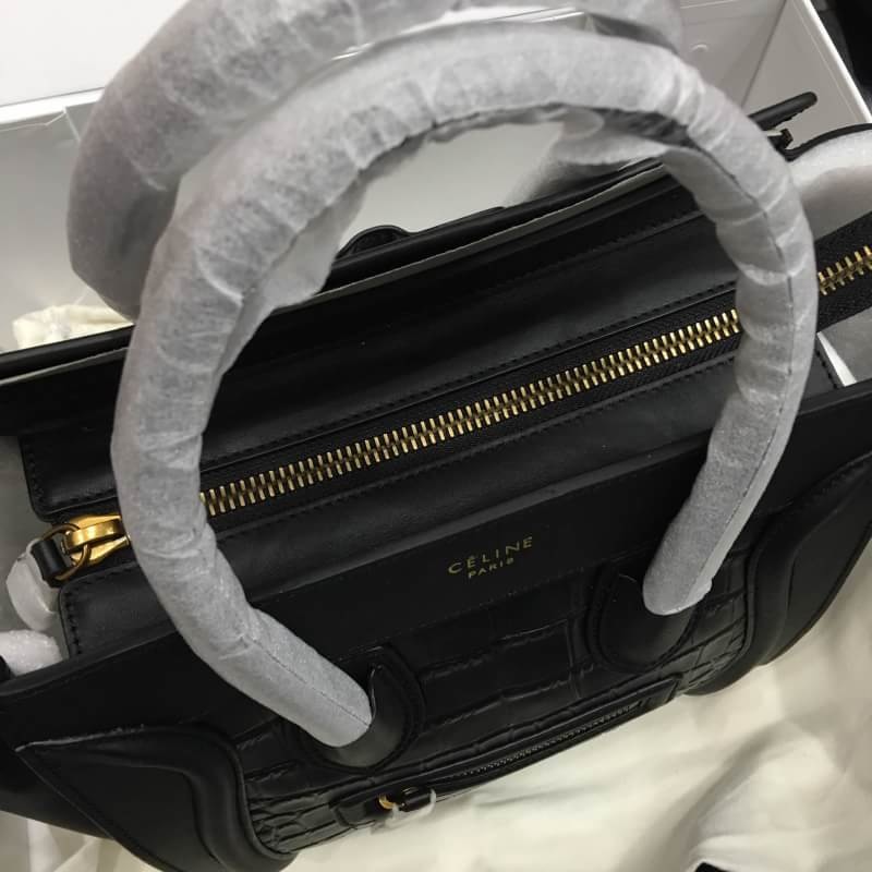 กระเป่า celi micro luggage tote bag 10 นิ้ว สีดำลายหนังจระเข้ พร้อมกล่อง