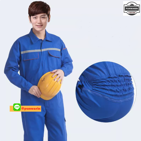 ชุดหมีช่างวิศวกรรมช่างไฟฟ้าอุตาสาหกรรมช่างก่อสร้างช่างประปาแขนยาว B6109002 กรมท่า ส้ม ฟ้า S-4XL