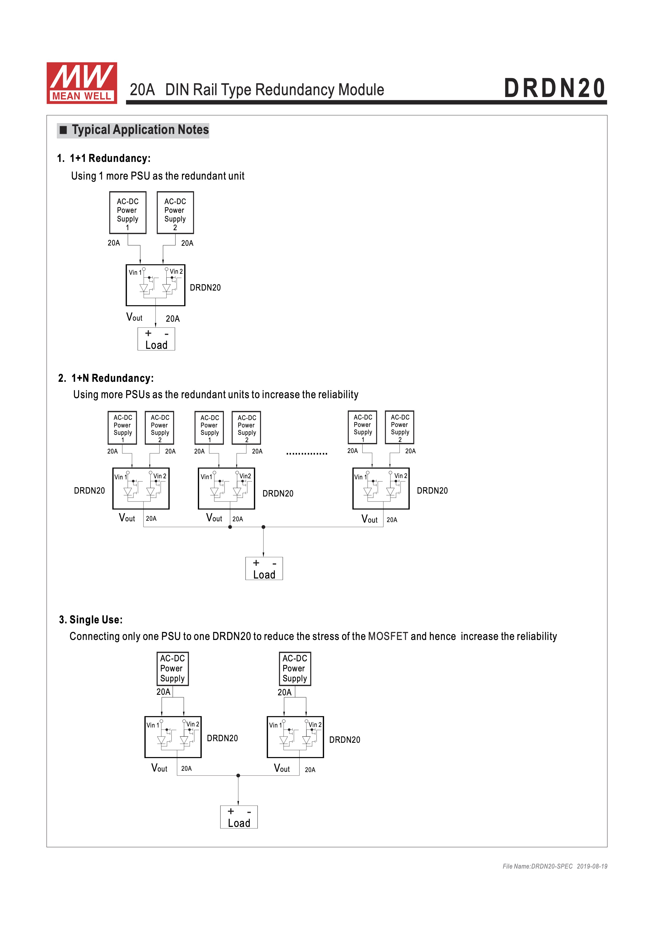 Meanwell สวิทชิ่งเพาเวอร์ซัพพลาย 24V DRDN20-24 /20A/ 40A Redundancy Module