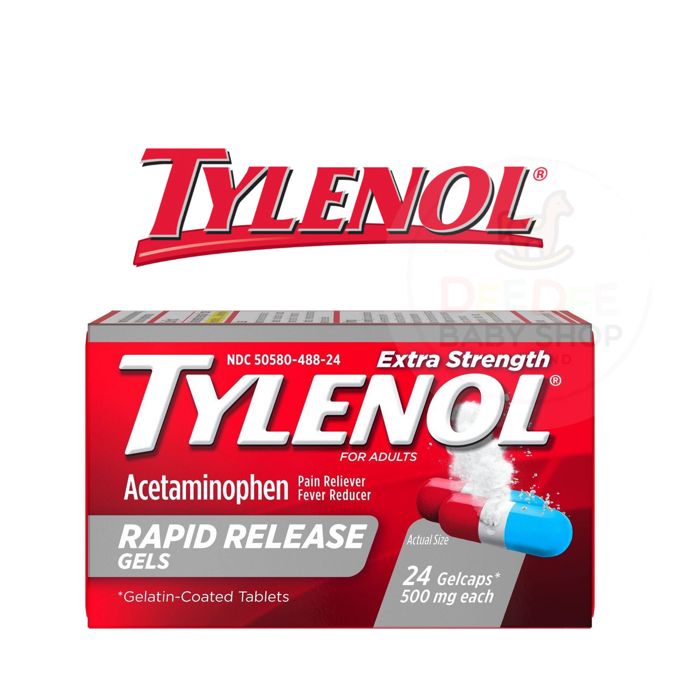 ยาบรรเทาอาการปวดและลดไข้ชนิดเข้มข้น Tylenol Extra Strength RAPID RELEASE Gels (24 Gelcaps)