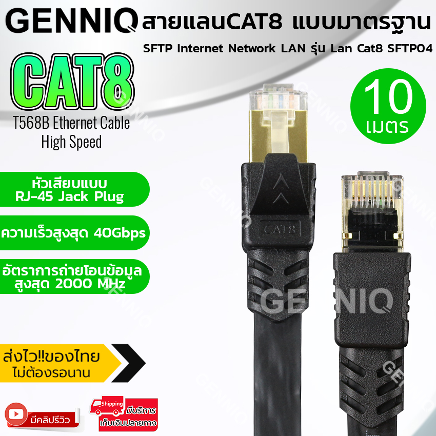 Elit สายแลน สาย Lan CAT8 สายเน็ต สายLink แบบมาตรฐาน SFTP Internet Network LAN ยาว 10เมตร T568B Ethernet Cable High Speed 40Gbps 2000MHz / RJ-45 Jack Plug รุ่น Lan Cat8 SFTP04