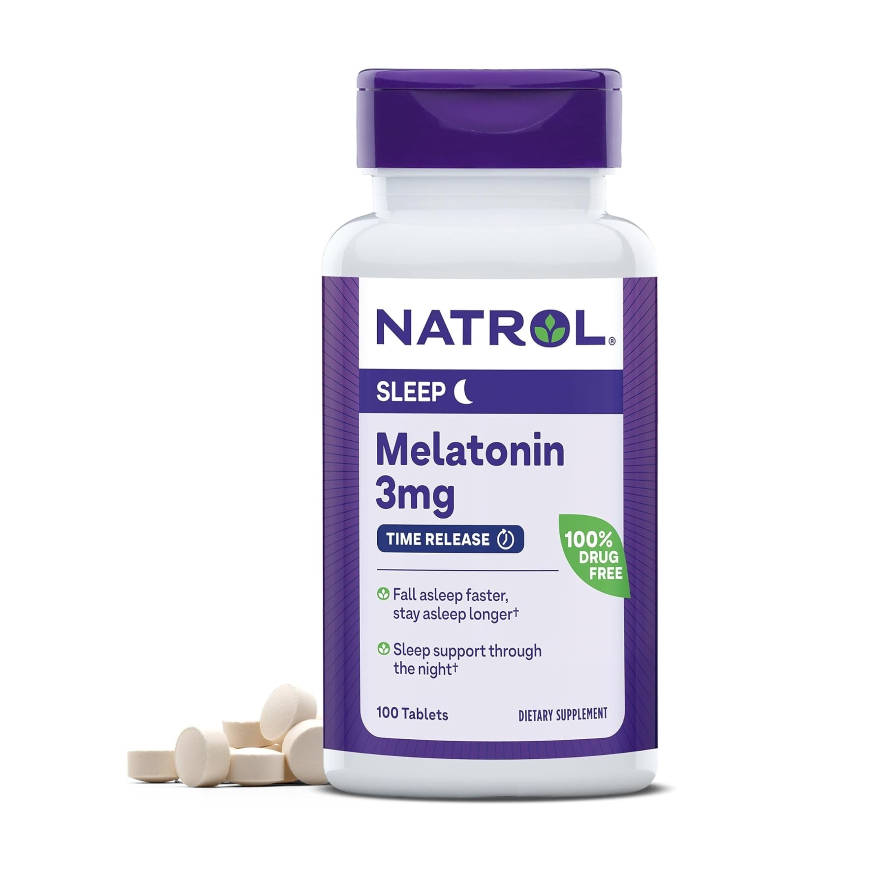 วิตามินเสริมการนอนหลับสำหรับผู้ใหญ่ NATROL Sleep Melatonin 3mg - Time Release (100 Tablets)