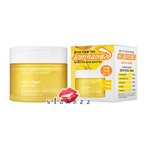(สีเหลือง) MediAnswer Vita Collagen Glow Pad 80 + 10 แผ่น โทนเนอร์แพดบำรุงผิว ช่วยดูแลปัญหาผิวหมองคล้ำ รวมถึงวิตามินซีบริสุทธิ์และไนอาซินาไมด์ ที่ช่วยให้ผิวดูกระจ่างใสขึ้น